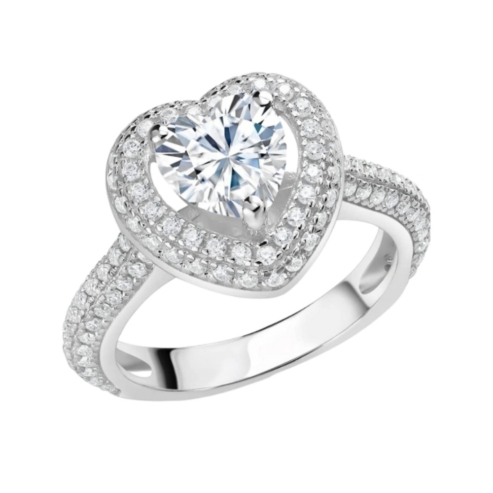 1.7CT Diamond Heart Ring Moissanite 925 Sterling Silver Gift Engagement Wedding